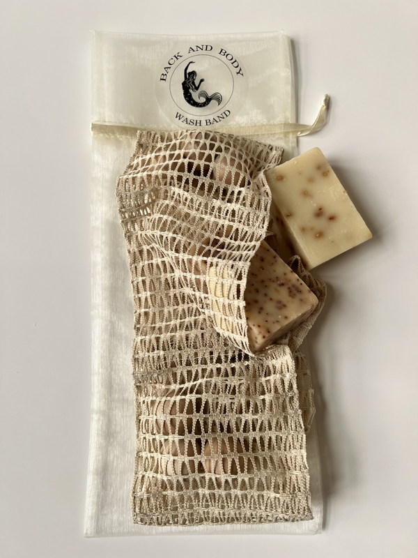 Sicilia - Back & Body Wash Band with Organic Cranberry Orange Soap Bar and Organic Lavender Blossom Soap Bar