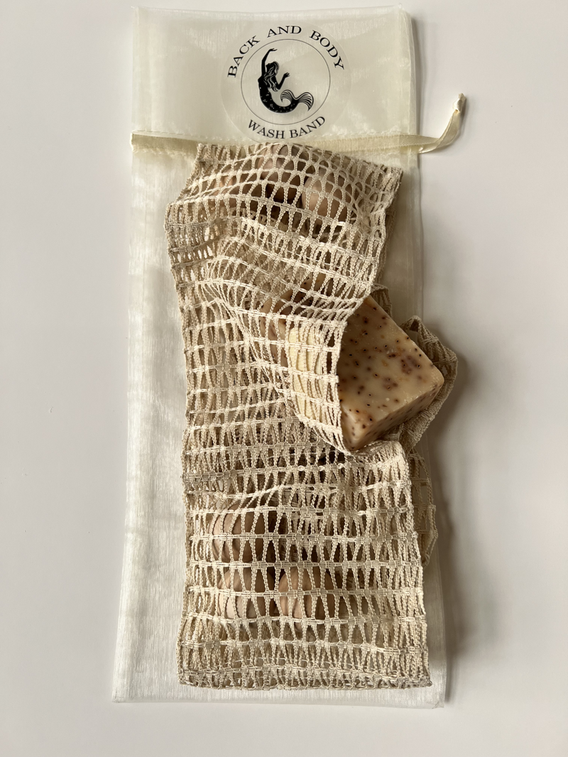 Sardinia -Back & Body Wash Band with Organic Cranberry Orange Soap Bar in Satchel